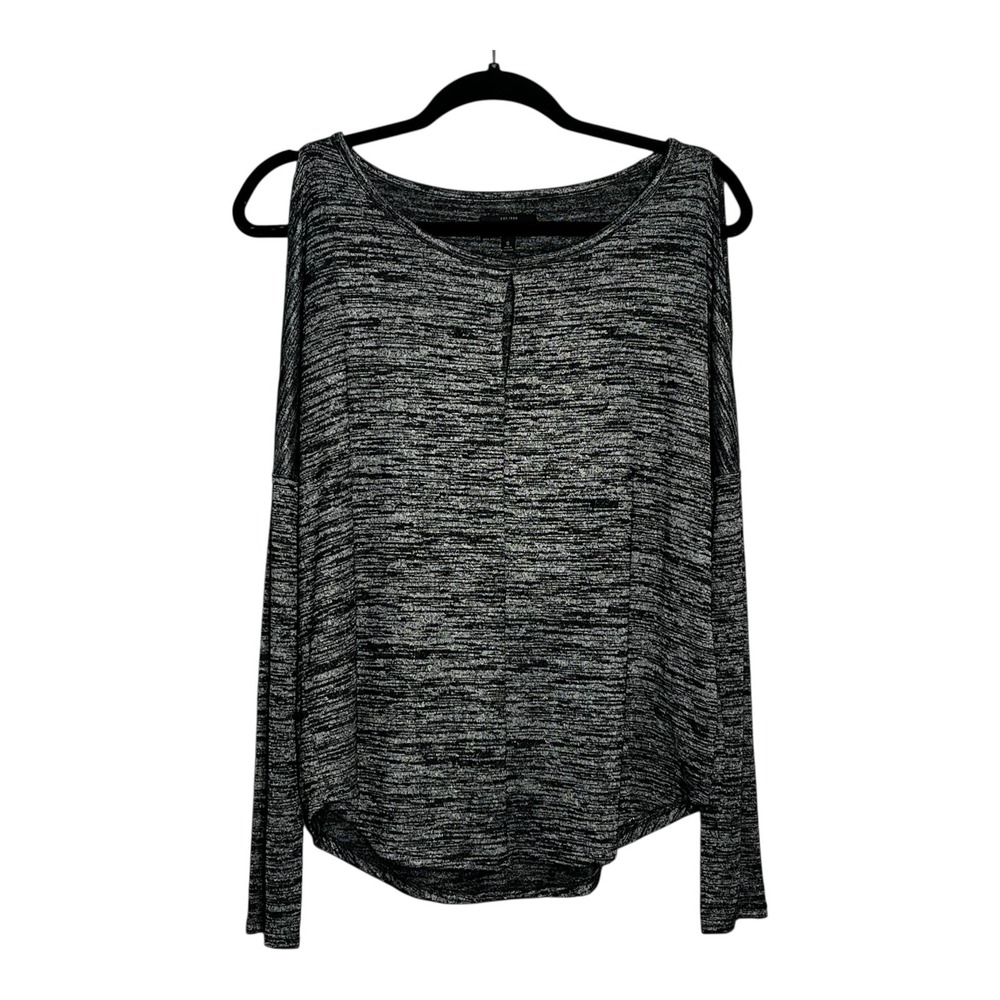 Lucky Brand Womens Cold Shoulder Space Dye Long Sleeve Keyhole Top Black White S